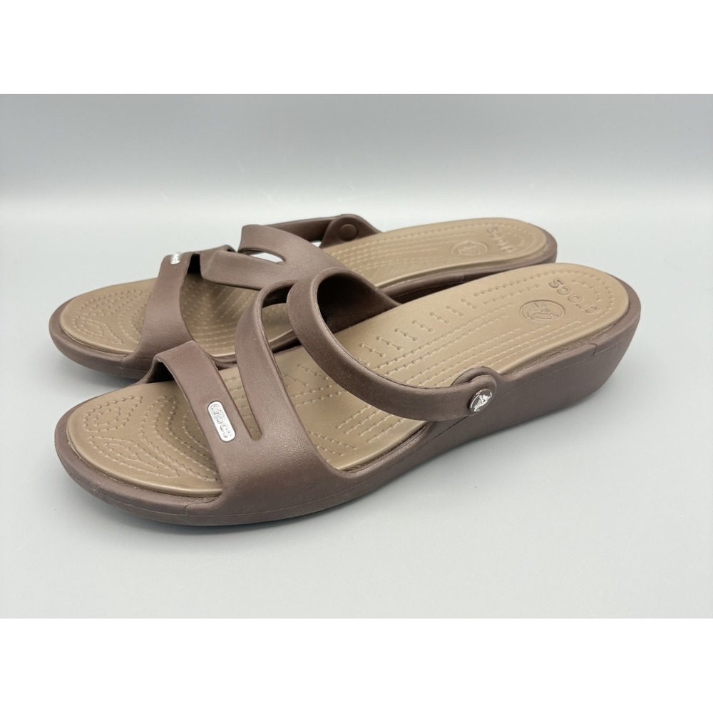 Crocs Wedge Open Toe Sandals Women's Size 10 Brown